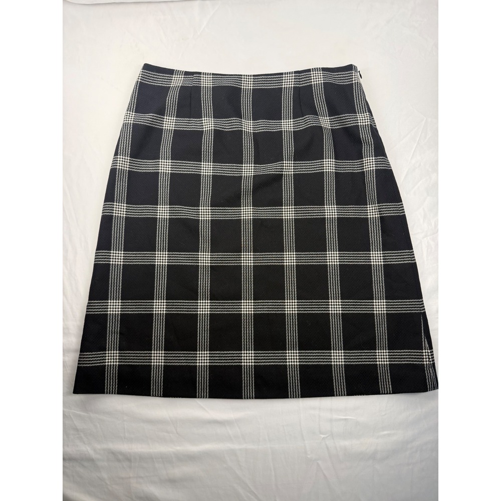 Pendleton Black White Plaid Virgin Wool Pencil‎ Skirt Made in USA Size 14 TG169